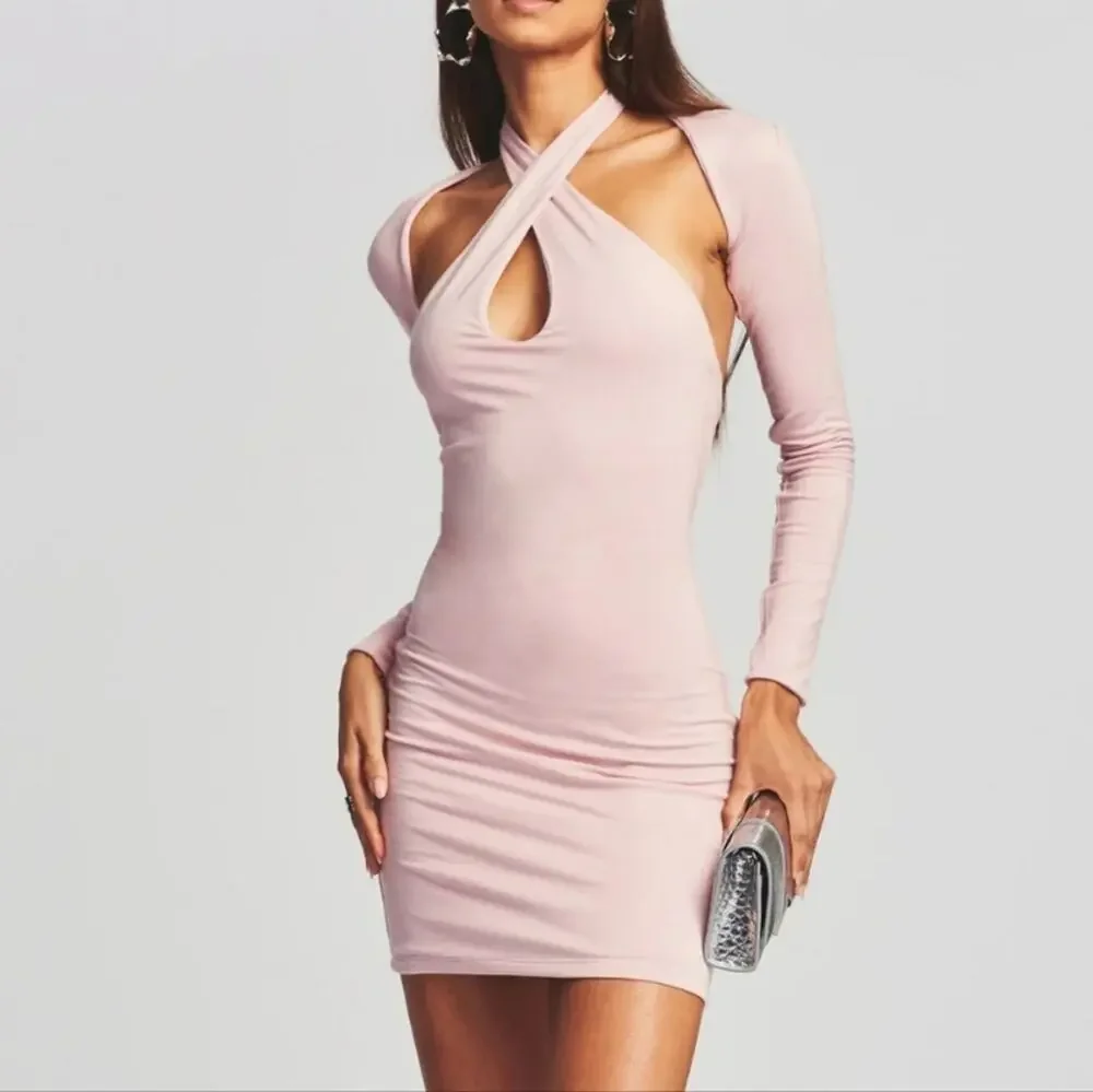 SER.O.YA Lana Two Piece Dress Set Pink Halter Mini Shrug NWT Revolve XLarge New